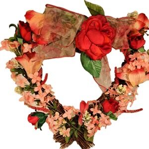 Vintage Avon Gift Collections Spring Heart Wreath Red Pink Flowers Hanging Decor